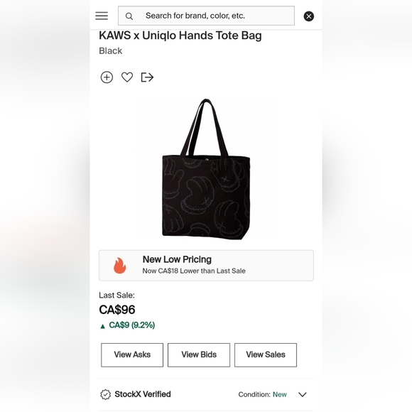 KAWS x Uniqlo Hands Tote Bag Color: BlackNWT - Picture 4 of 4